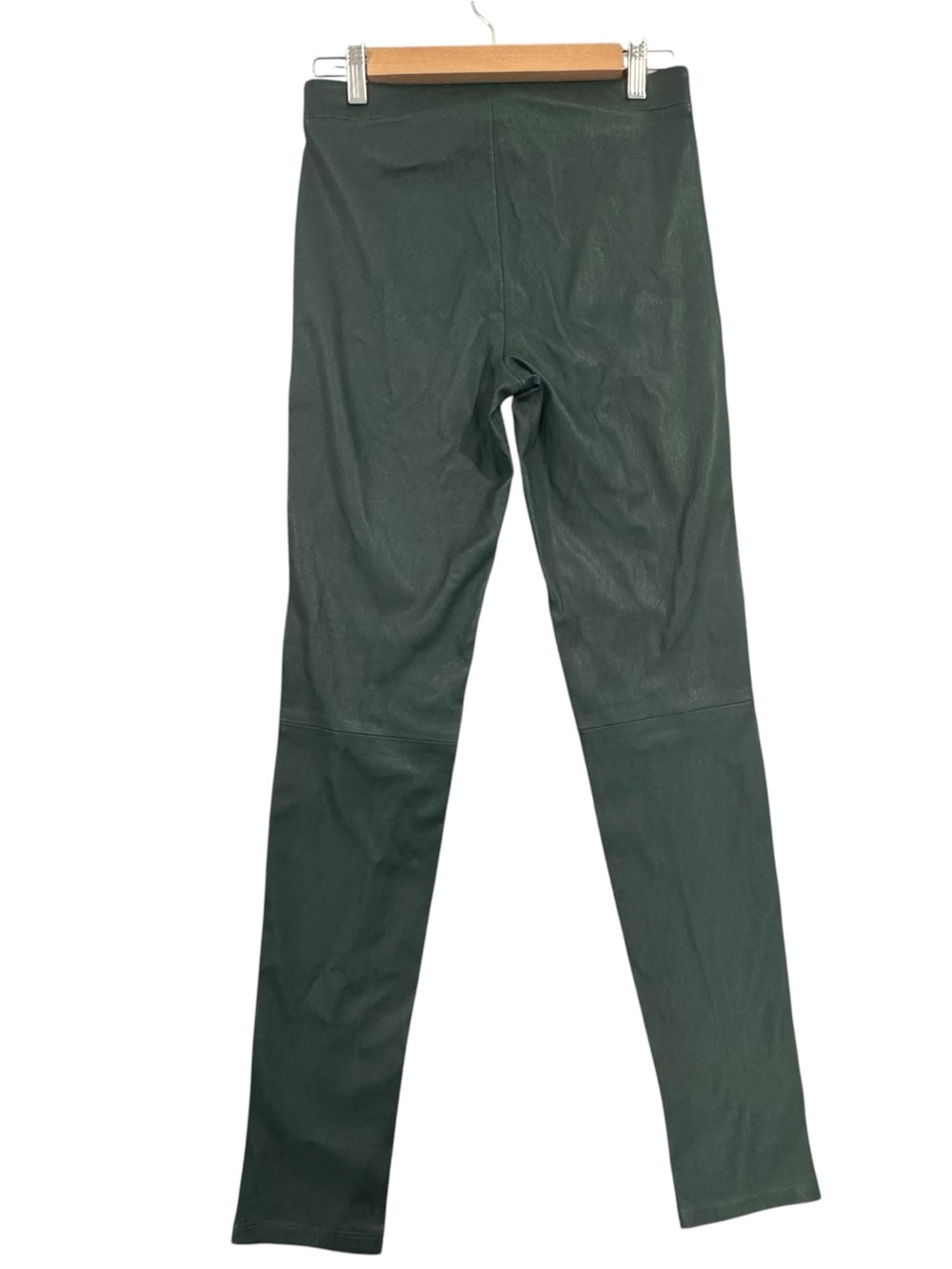 Theory Dark Green Lamb’s Leather Cropped Stretch Tapered Pants